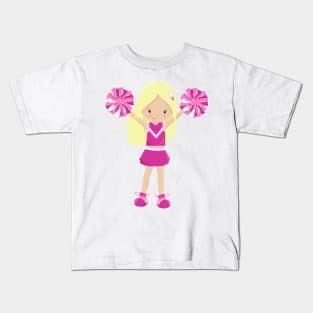 Cheerleaders, Cute Girl, Blonde Hair, Cheerleading Kids T-Shirt